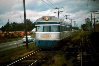 195x Hamel - Illinois Terminal Interurban electric train crossing Route 66 2