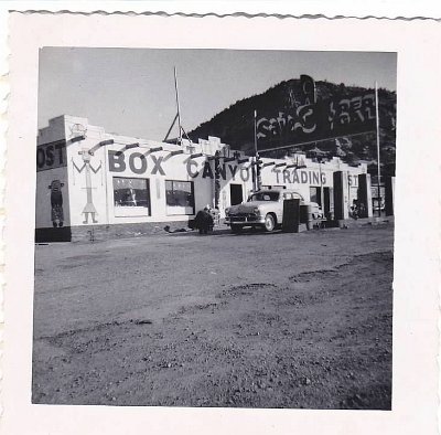 1951 Box Canyon Trading Post. Located near Lupton Arizona and was later demolished to make way for a new alignment of Route 66.