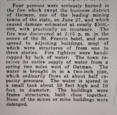 1921-07-15 Arizona Mining Journal - Oatman fire