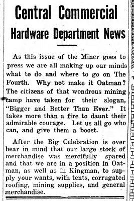 Oatman Fire July 27 2021. 4th of July Celebration! Mohave County and Our Mineral Wealth July 01,1921 page 7