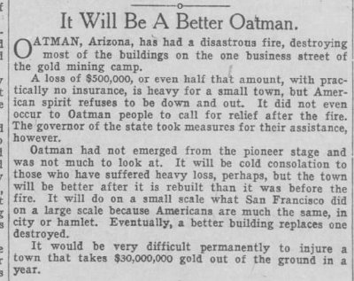 Oatman Fire June 27 1921! El Paso Herald July 02, 1921 page 4