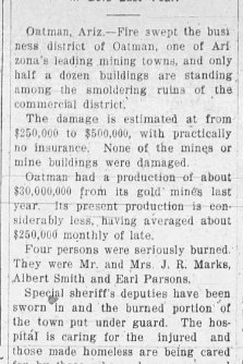 Oatman Fire June 27, 1921! Bloomfield Monitor Bloomfield Nebraska July 07, 1921