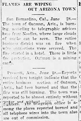 Oatman Fire June 27, 1921! Jasper County Democrat Carthage Missouri newspaper July 01. 1921