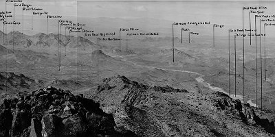 Oatman Mines This is an aerial view of Oatman, Ariz., in December 1915 that shows multiple mine locations, mining companies and townsites. (Photo courtesy Mohave Museum)