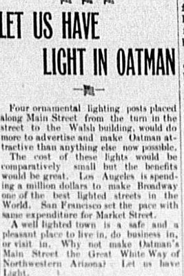 1917-08-25 Oatman gets streetlights