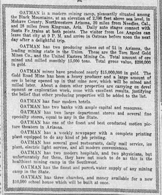 1917-09-01 Oatman newspaper description