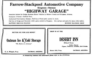 1921 Oatman - advertisements in the 'Mining Journal'