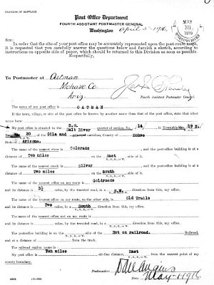 1916-04 Oatman - postoffice application 2