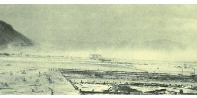 1919 Daggett - Abandoned Borax drying areas in a duststorm