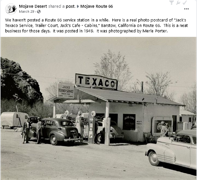 19xx Barstow - Jack's Texaco Sevice, Cafe, Trailer Court and Cabins