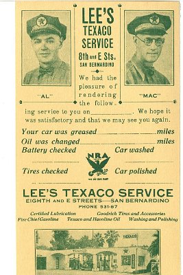 19xx San Bernardino - Lee's Texaco service