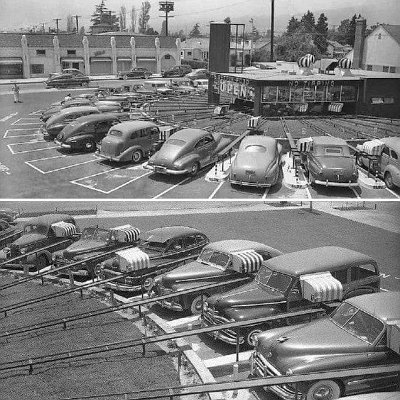 19xx los Angeles - Motormat drive-inn - food was sent to the cars by rails